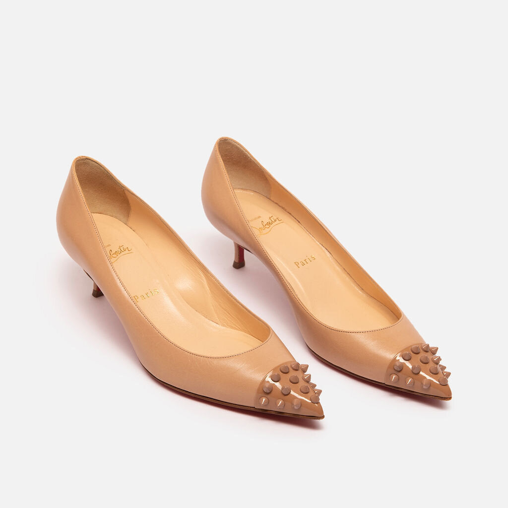 Christian Louboutin Nude Leather Stud Toe Pumps