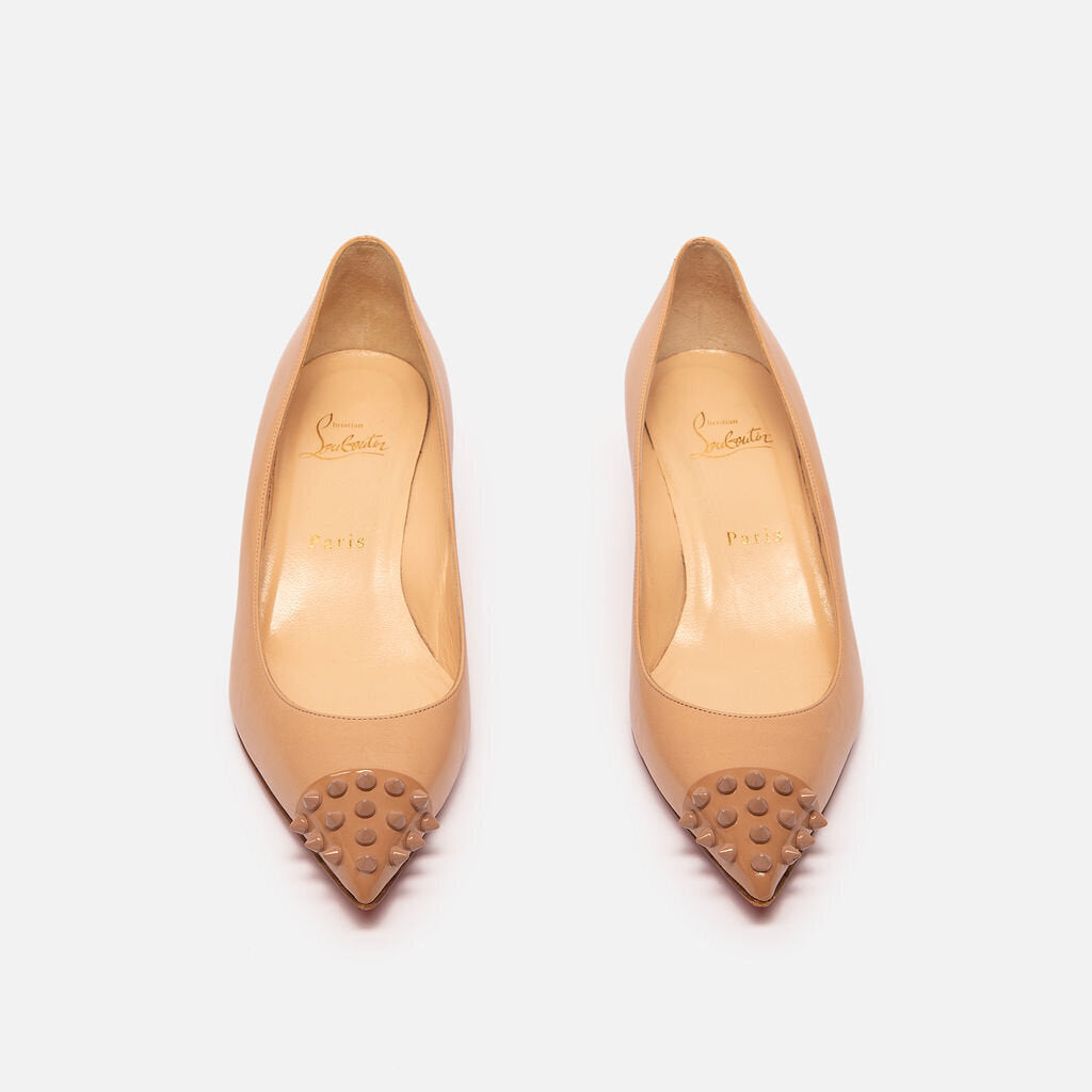Christian Louboutin Nude Leather Stud Toe Pumps