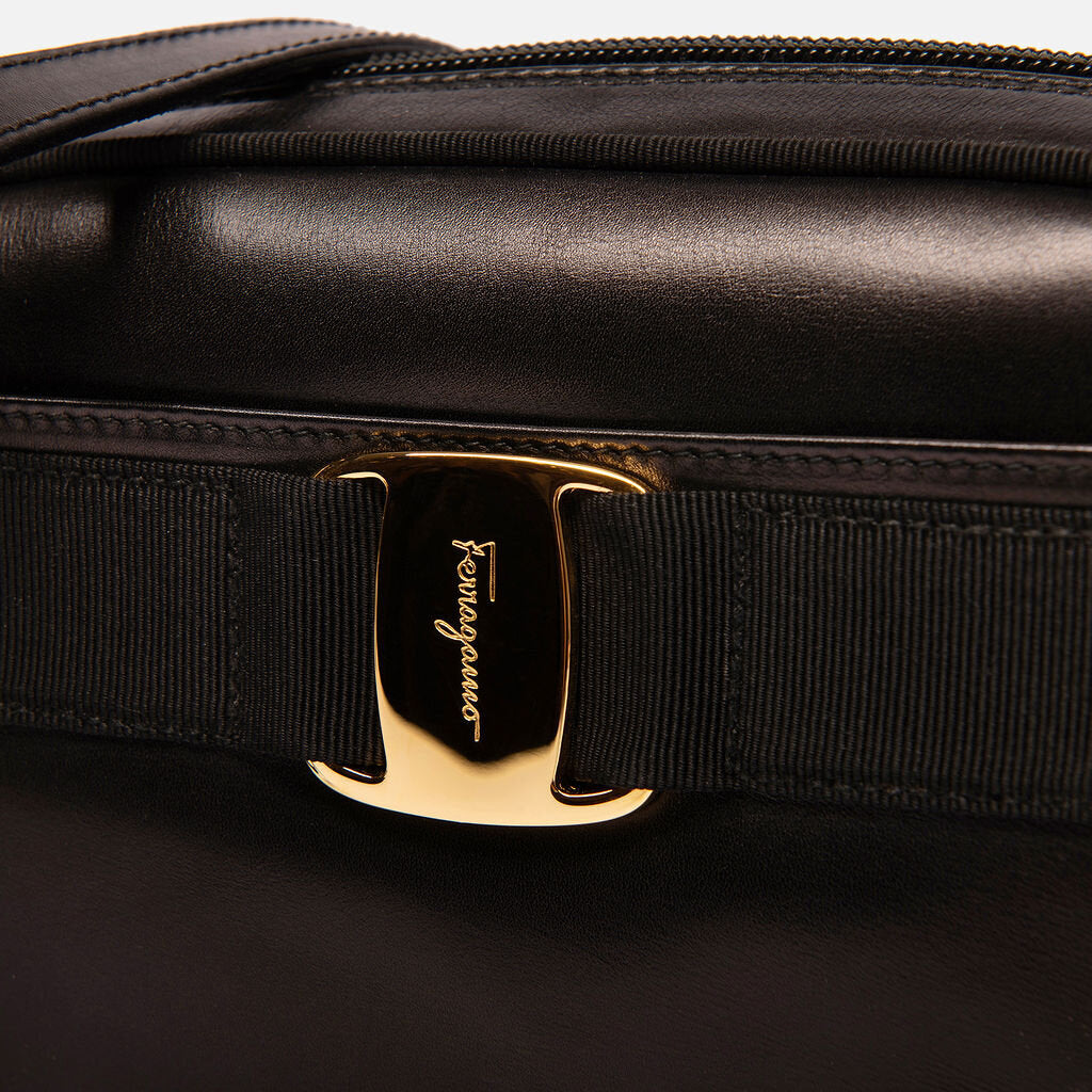 Ferragamo Black Leather Vara Round Crossbody