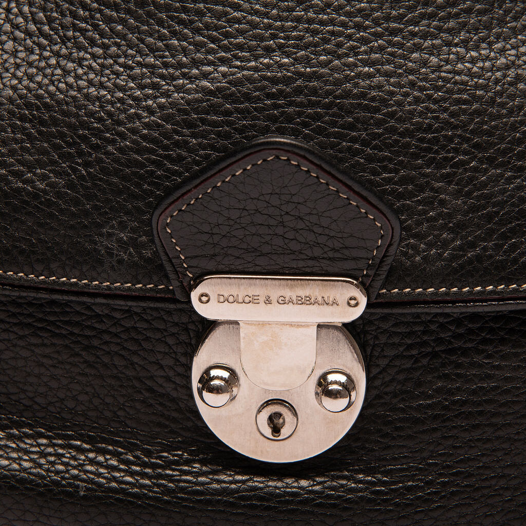 Dolce & Gabbana Black Pebbled Leather Miss Catch Handbag