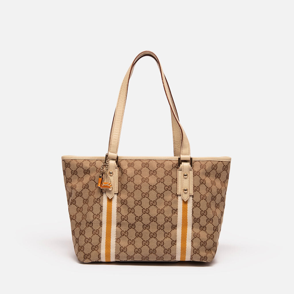Gucci Cream & Yellow Monogram Stripe Tote