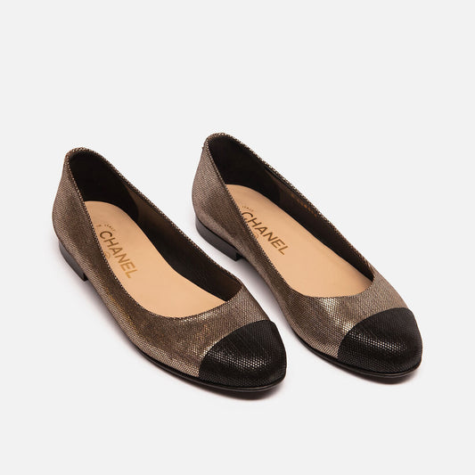 Chanel Gold & Black Ballet Flats
