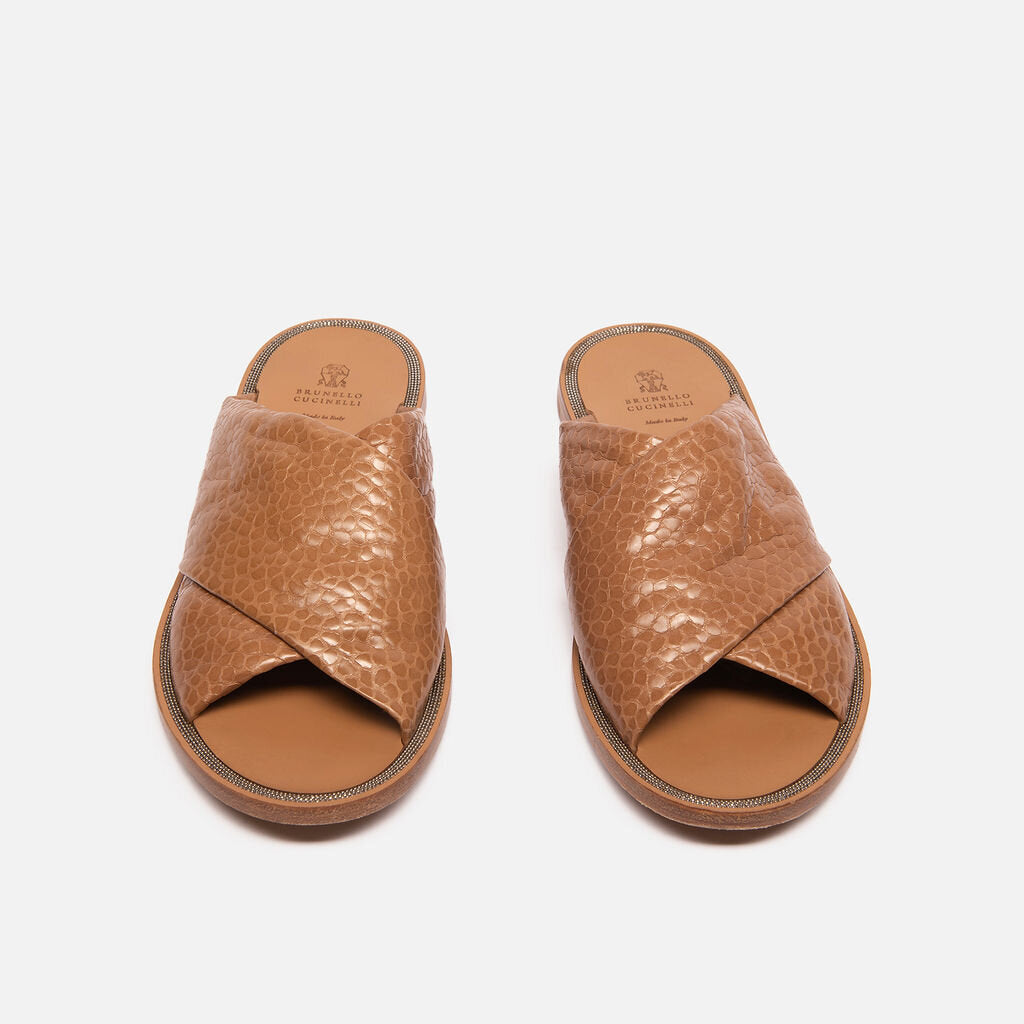 Brunello Cucinelli Brown Textured Criss Cross Sandal