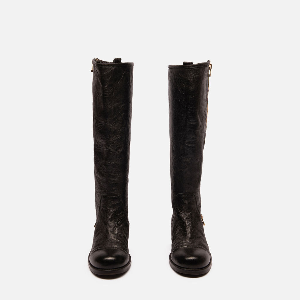 Jimmy Choo Black Crinkle Leather Knee High Boots