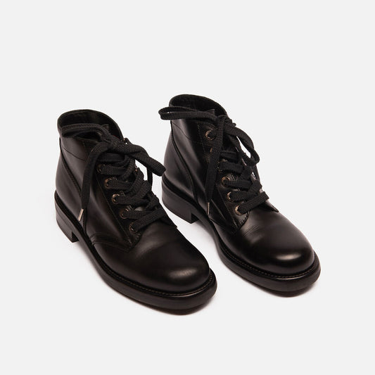 Chanel Black Leather Lace-Up Boots