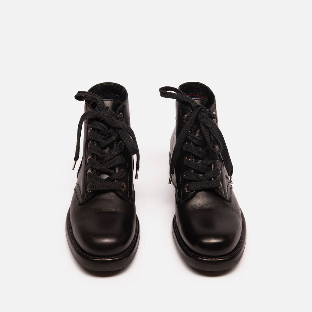 Chanel Black Leather Lace-Up Boots