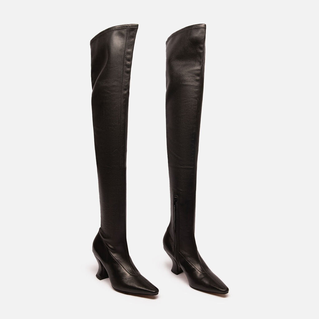 Bottega Veneta Black Leather Over the Knee Boots