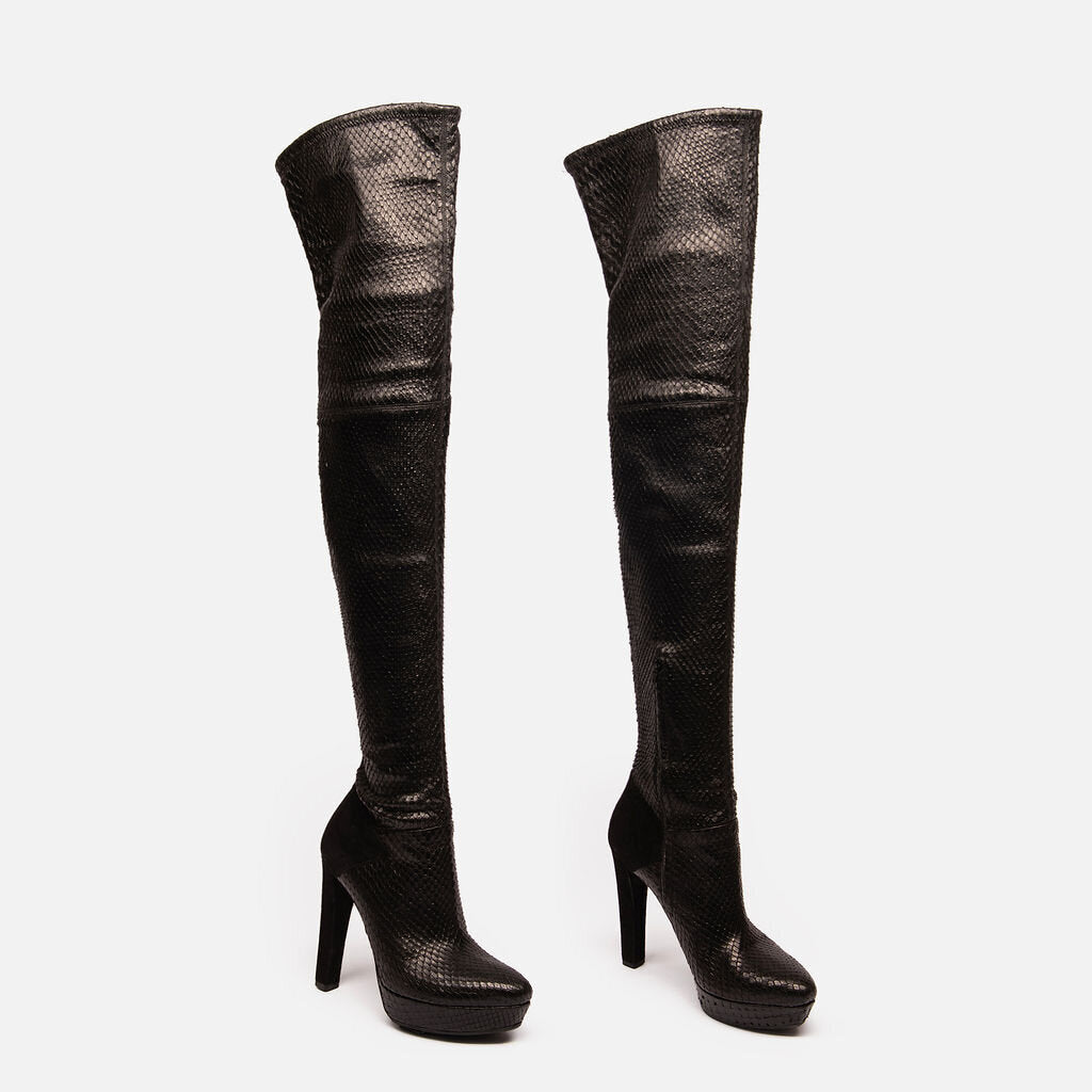 Gucci Black Snake Skin Over-The-Knee Boots