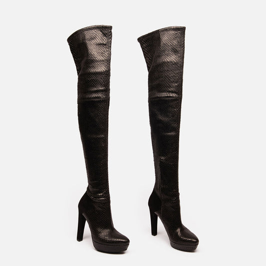 Gucci Black Snake Skin Over-The-Knee Boots
