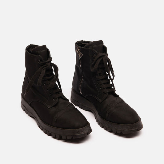 Prada Black Nylon Lug Sole Boots