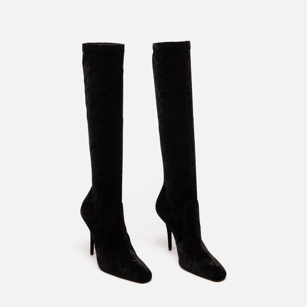 Saint Laurent Black Velvet Knee High Boots