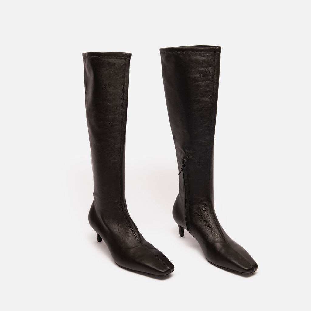 Reformation Black Leather Kitten Heel Boots