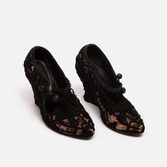 Alexander McQueen Black Lace Wedges