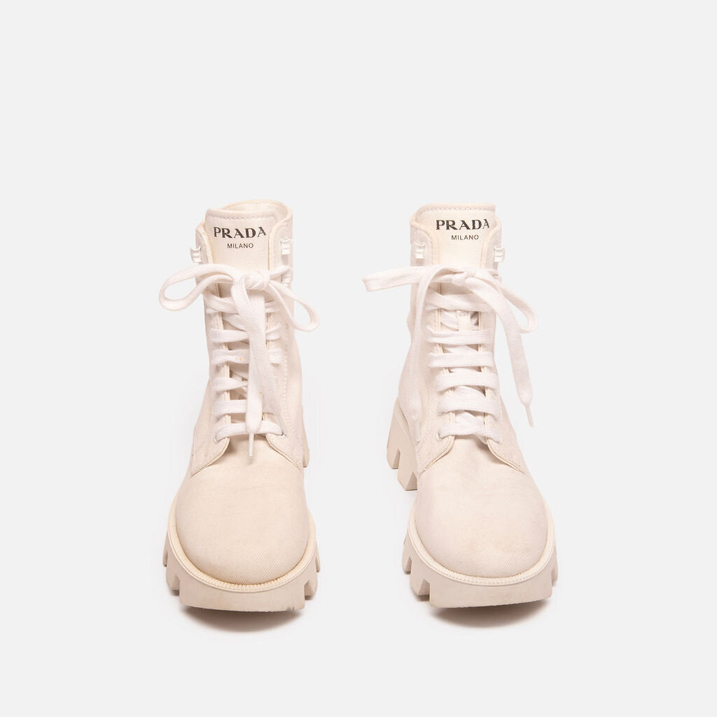 Prada White Canvas Lug Sole Boots