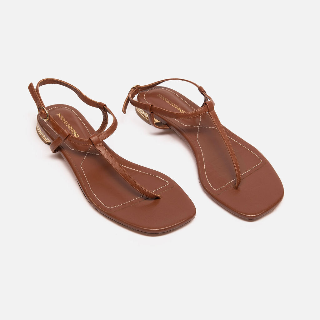 Nicholas Kirkwood Brown Leather T Strap Sandals