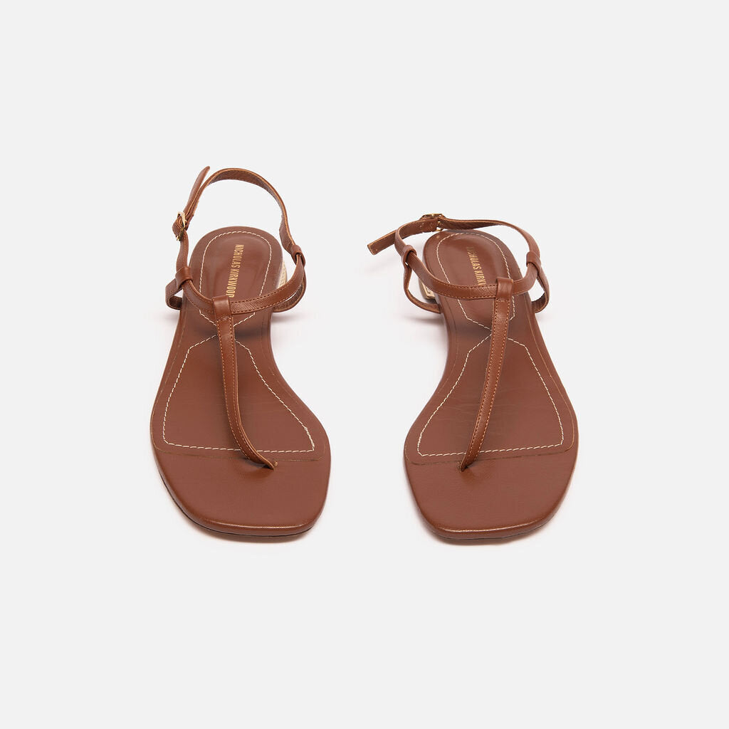 Nicholas Kirkwood Brown Leather T Strap Sandals
