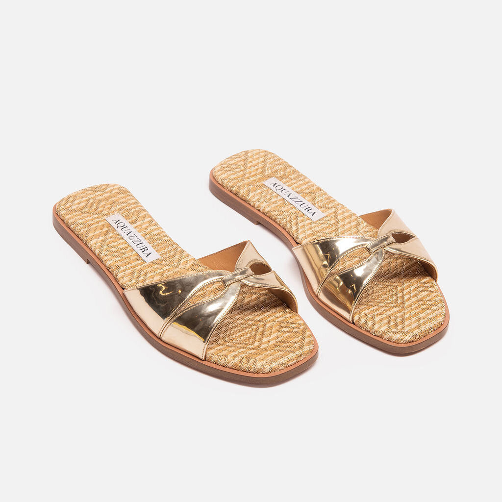 Aquazzura Gold Leather Slide Sandals