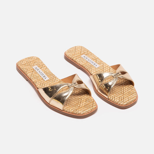Aquazzura Gold Leather Slide Sandals