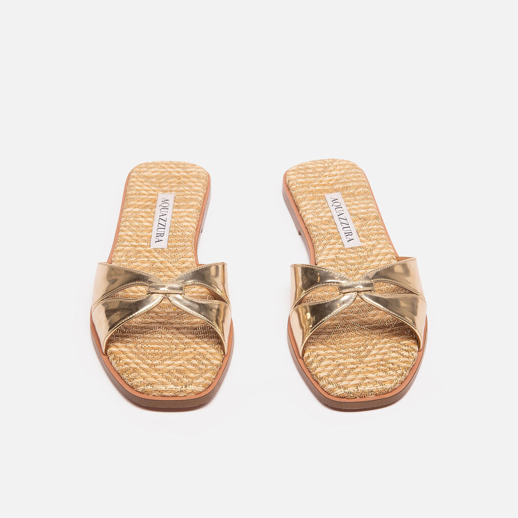Aquazzura Gold Leather Slide Sandals