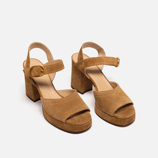 Valentino Tan Suede Platform Sandals