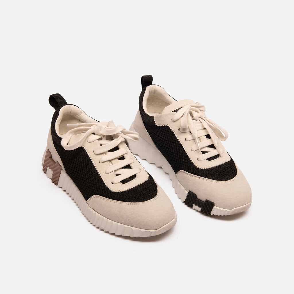 Hermes White Leather Black Mesh Sneaker