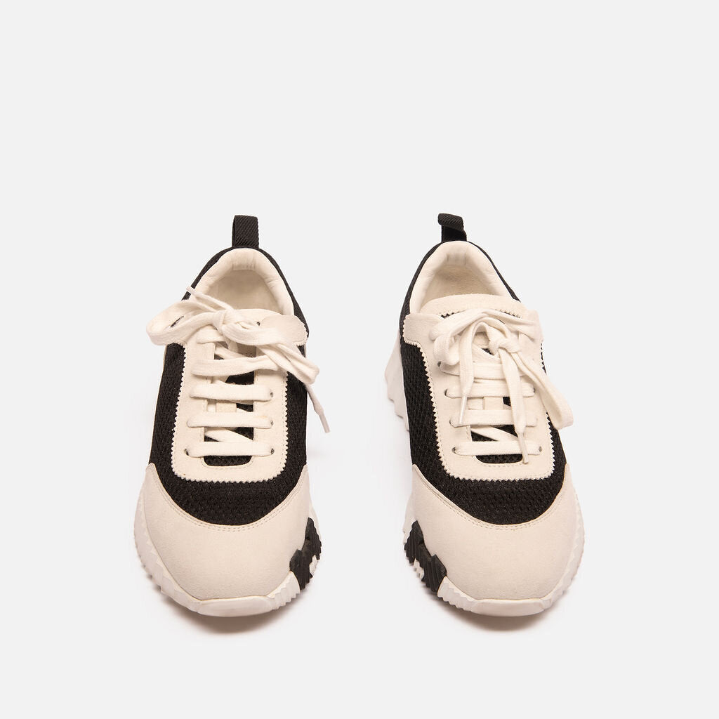 Hermes White Leather Black Mesh Sneaker