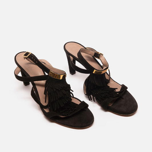Chloe Black Suede Tassel Sandal