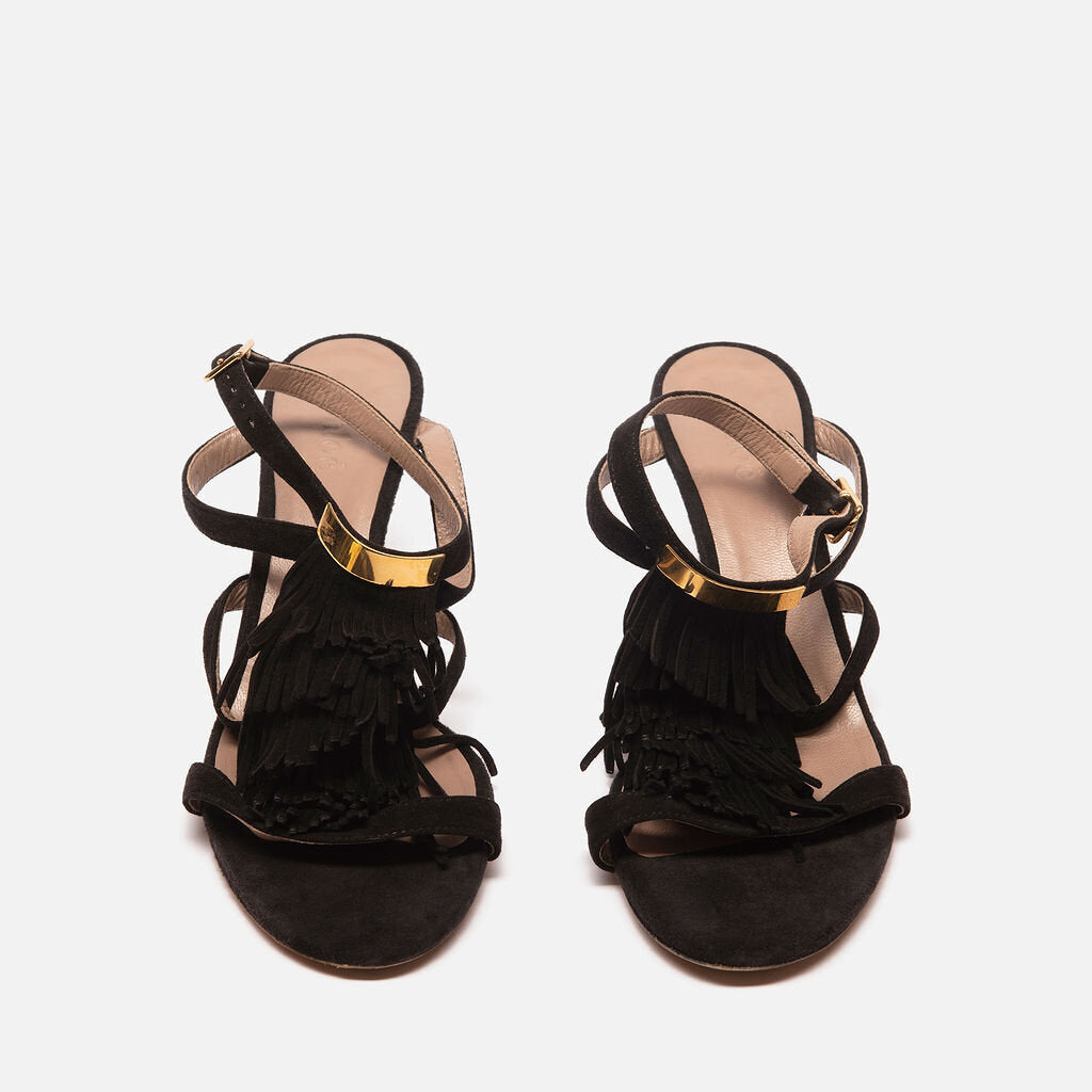 Chloe Black Suede Tassel Sandal
