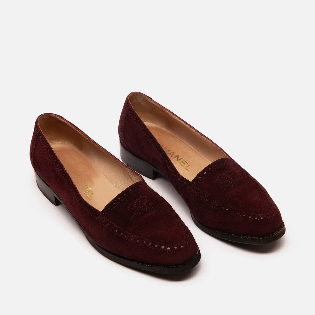 Chanel Oxblood Suede Loafers