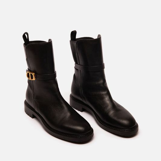 Christian Dior Black Leather Logo Ankle Boot