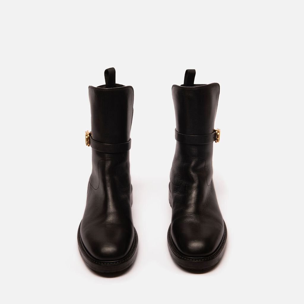 Christian Dior Black Leather Logo Ankle Boot
