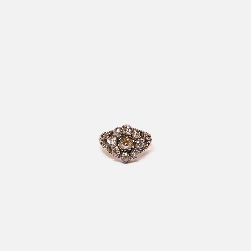 Antique Old European Cut Diamond Cluster Silver-Topped Gold Ring