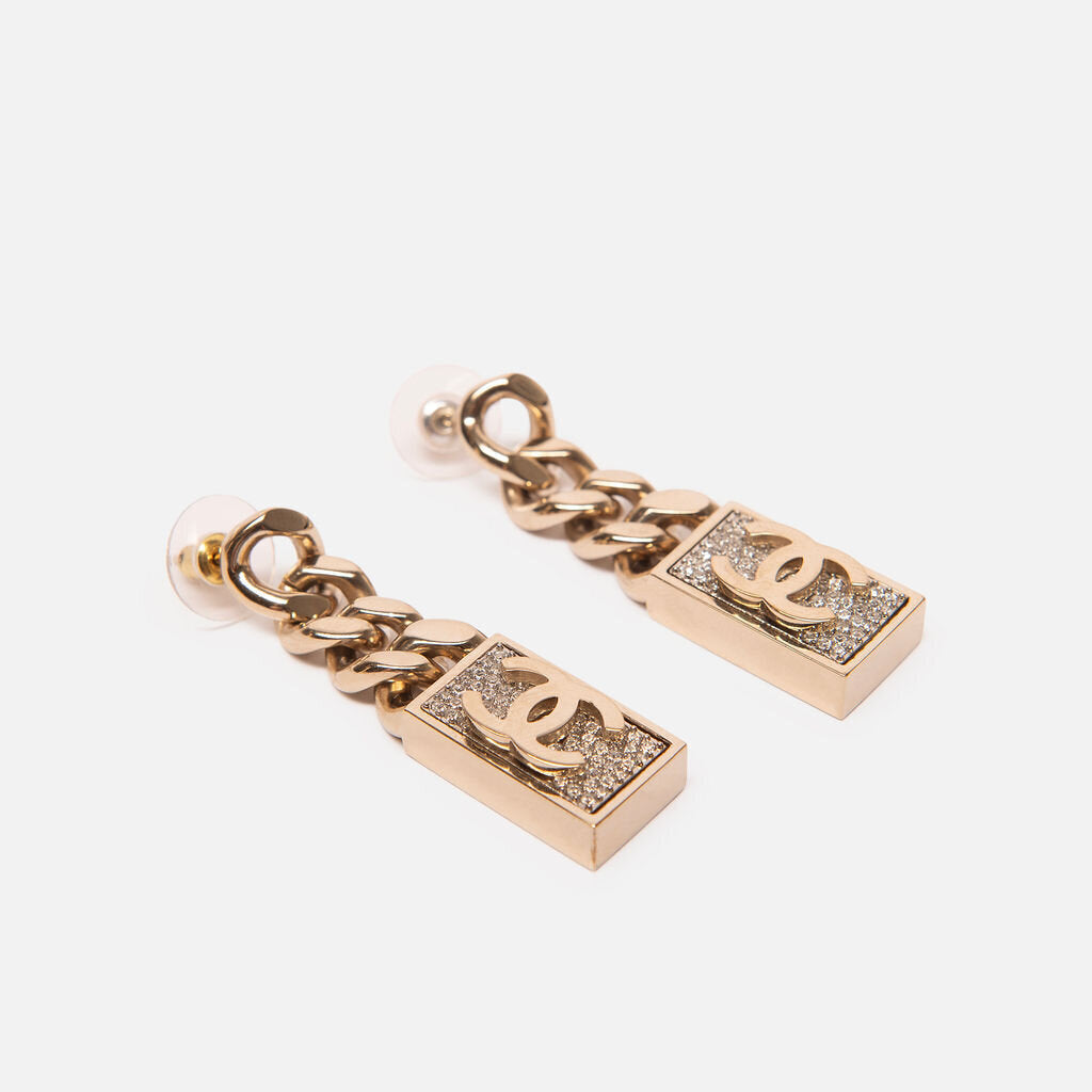 Chanel Chain Crystal Plate Drop Earrings (2021)