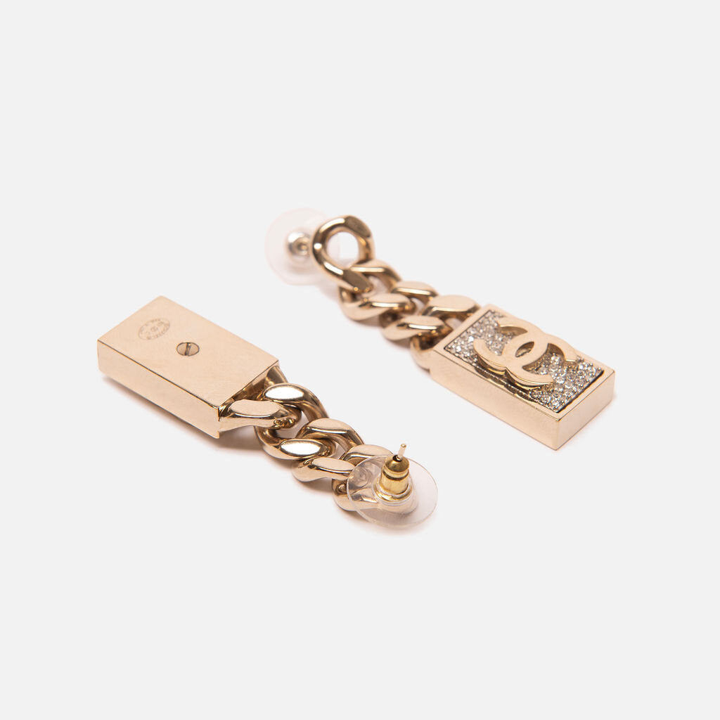 Chanel Chain Crystal Plate Drop Earrings (2021)