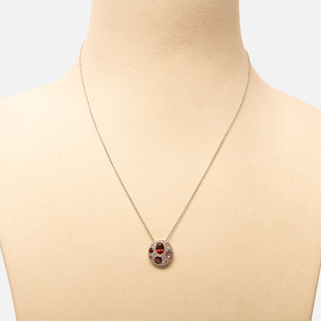 14k White Gold Garnet & Tourmaline Necklace