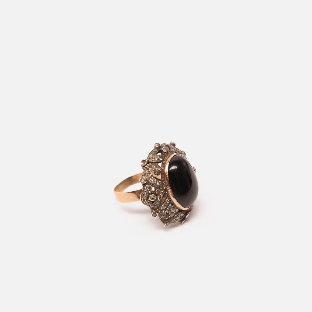 Vintage Art Deco-style Sterling, 18k YG Black Star Sapphire & Black Diamond Ring