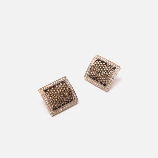 Square Cognac 18K Diamond Earrings