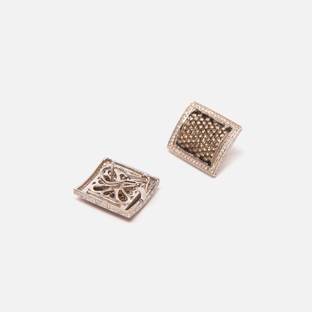 Square Cognac 18K Diamond Earrings