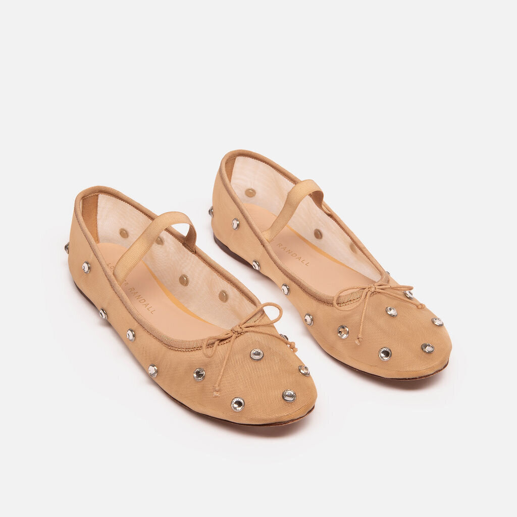 Loeffler Randall Beige Mesh Crystal Ballet Flats