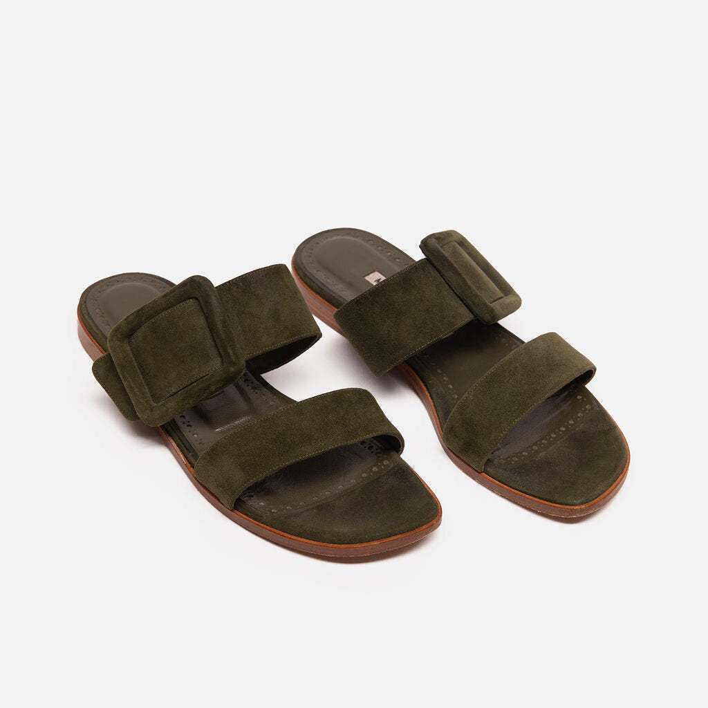 Manolo Blahnik Green Suede Buckle Sandal