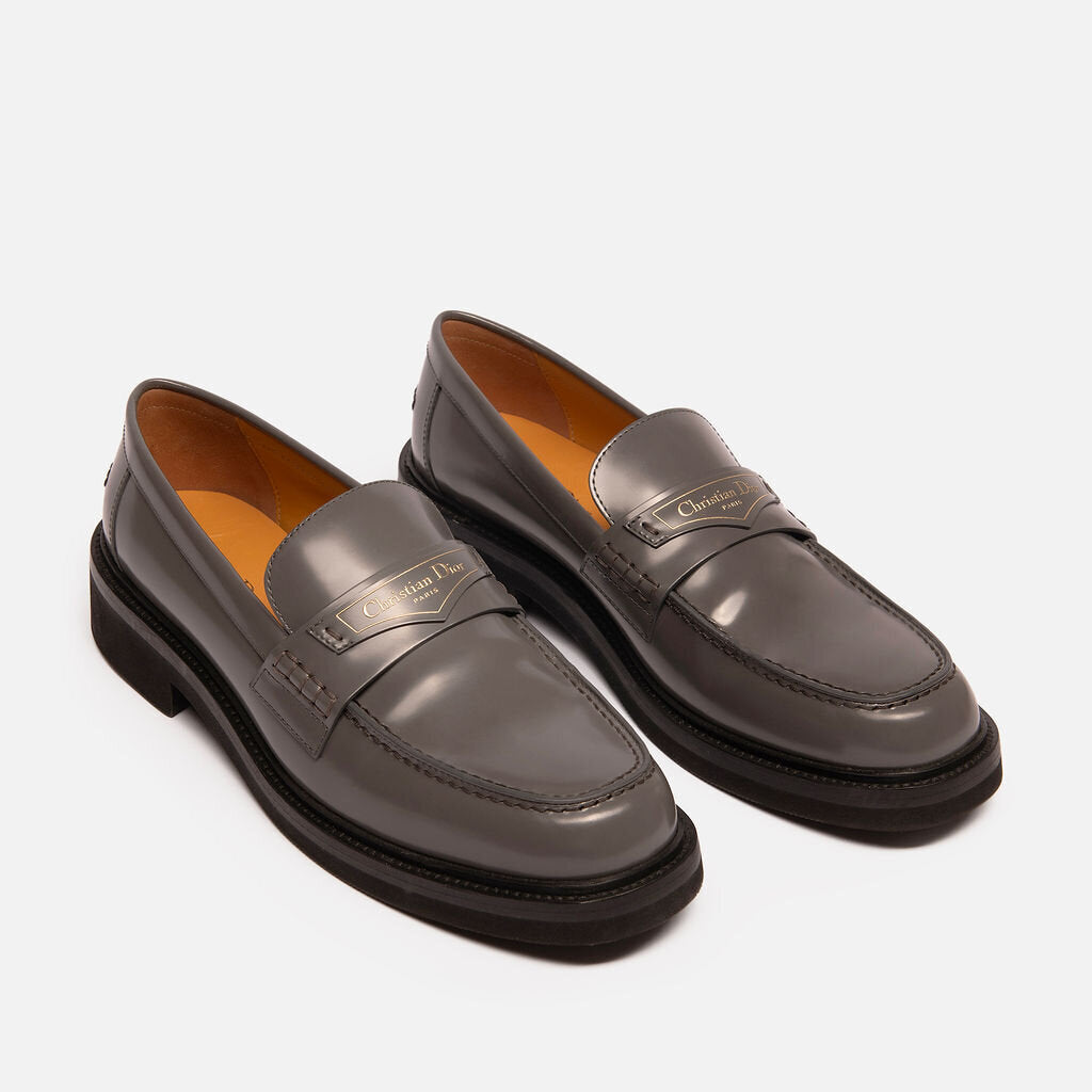 Dior Grey Leather Logo Loafer