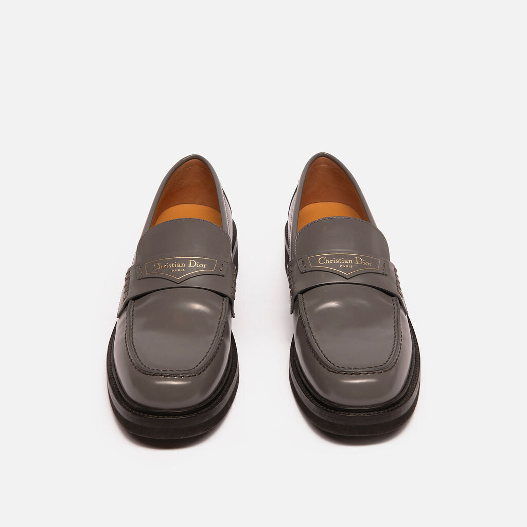 Dior Grey Leather Logo Loafer