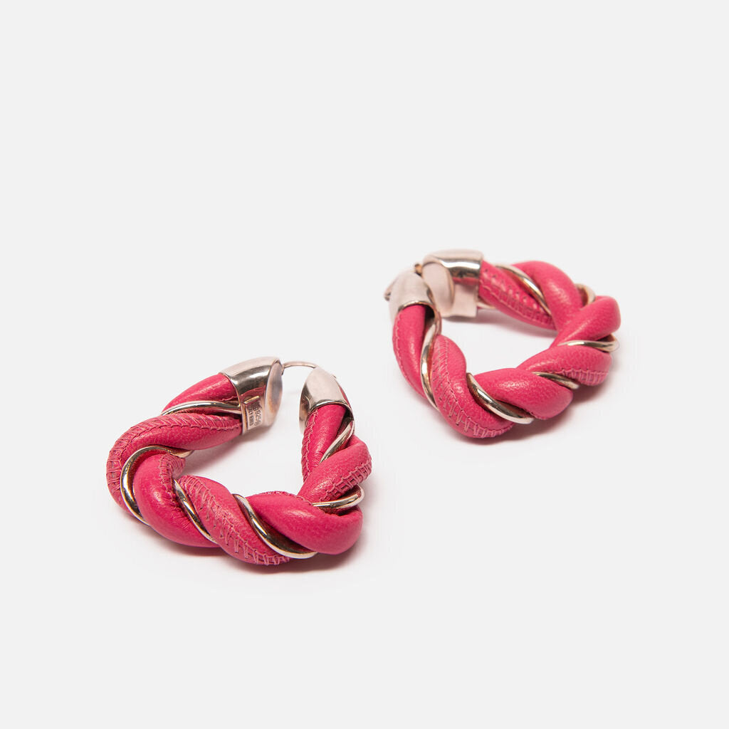 Bottega Veneta Pink Leather Twist Earring