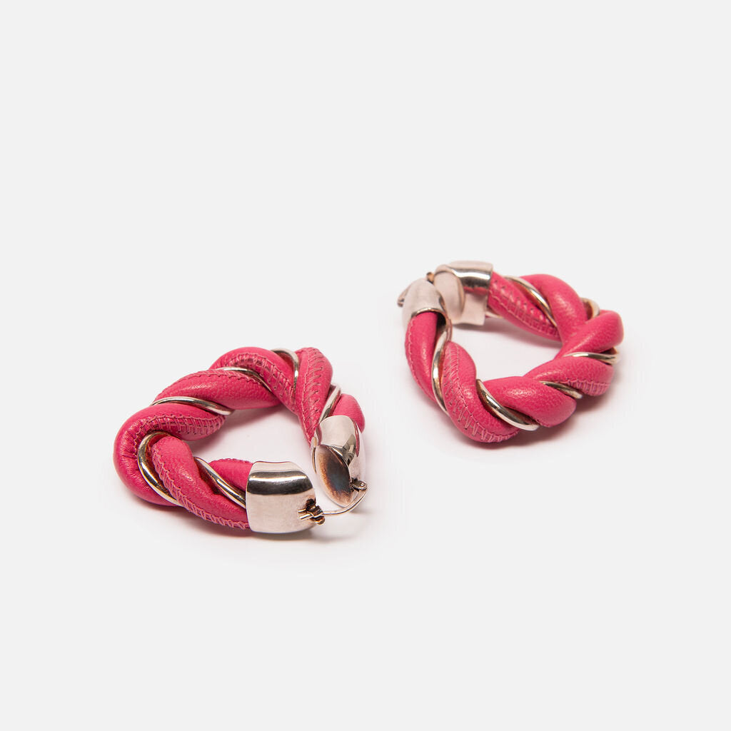 Bottega Veneta Pink Leather Twist Earring
