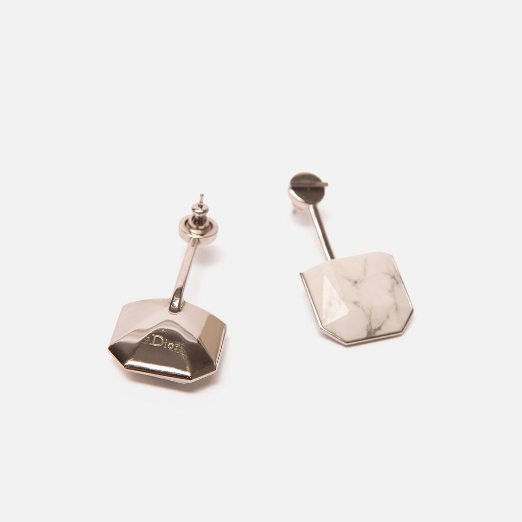 Dior Silver-Tone Marble Drop Earrings
