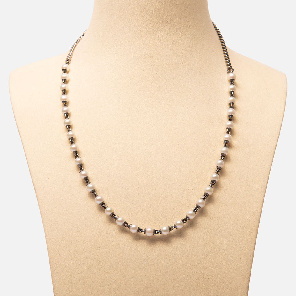 Maor Sterling Silver Chain Pearl Necklace