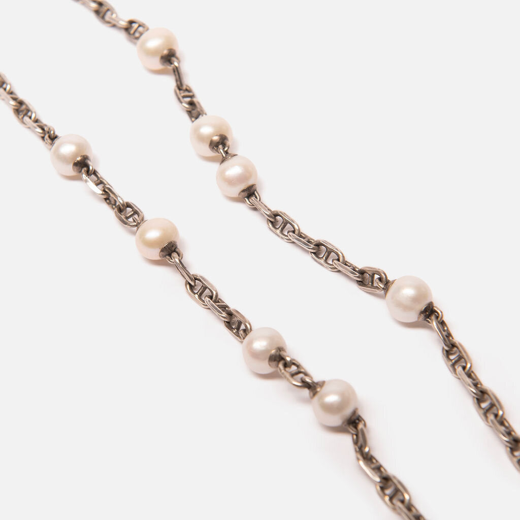 Maor Sterling Silver Chain Pearl Station Necklace