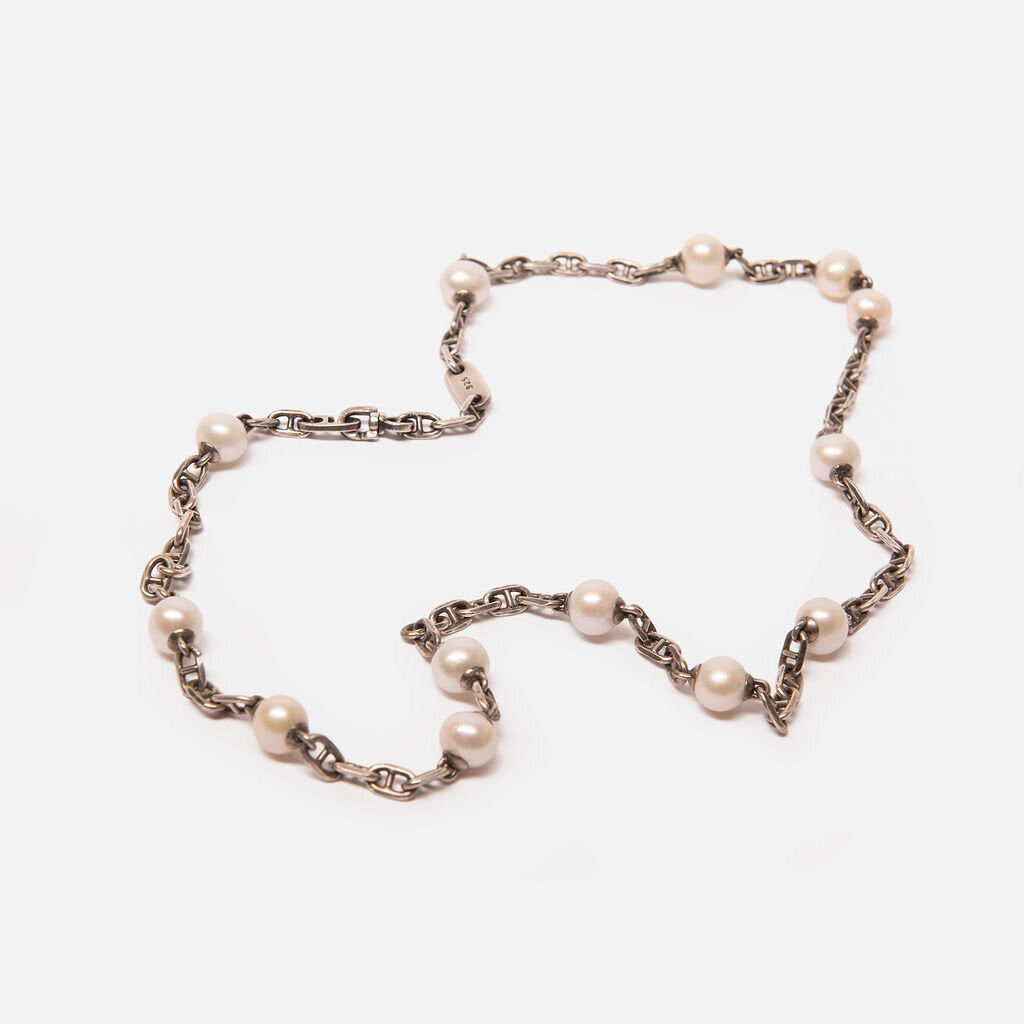 Maor Sterling Silver Chain Pearl Station Necklace