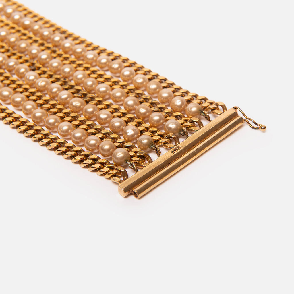 Chanel Gold Faux Pearl Multi Strand Bracelet