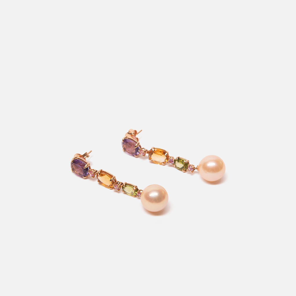 Muticolor Stone 18k Gold Drop Earring